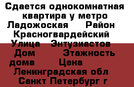 Сдается однокомнатная квартира у метро Ладожоская.  › Район ­ Красногвардейский › Улица ­ Энтузиастов › Дом ­ 39 › Этажность дома ­ 9 › Цена ­ 14 000 - Ленинградская обл., Санкт-Петербург г. Недвижимость » Квартиры аренда   
